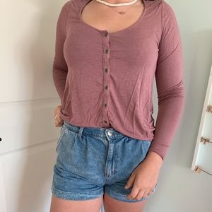 Pink Front Button Tee